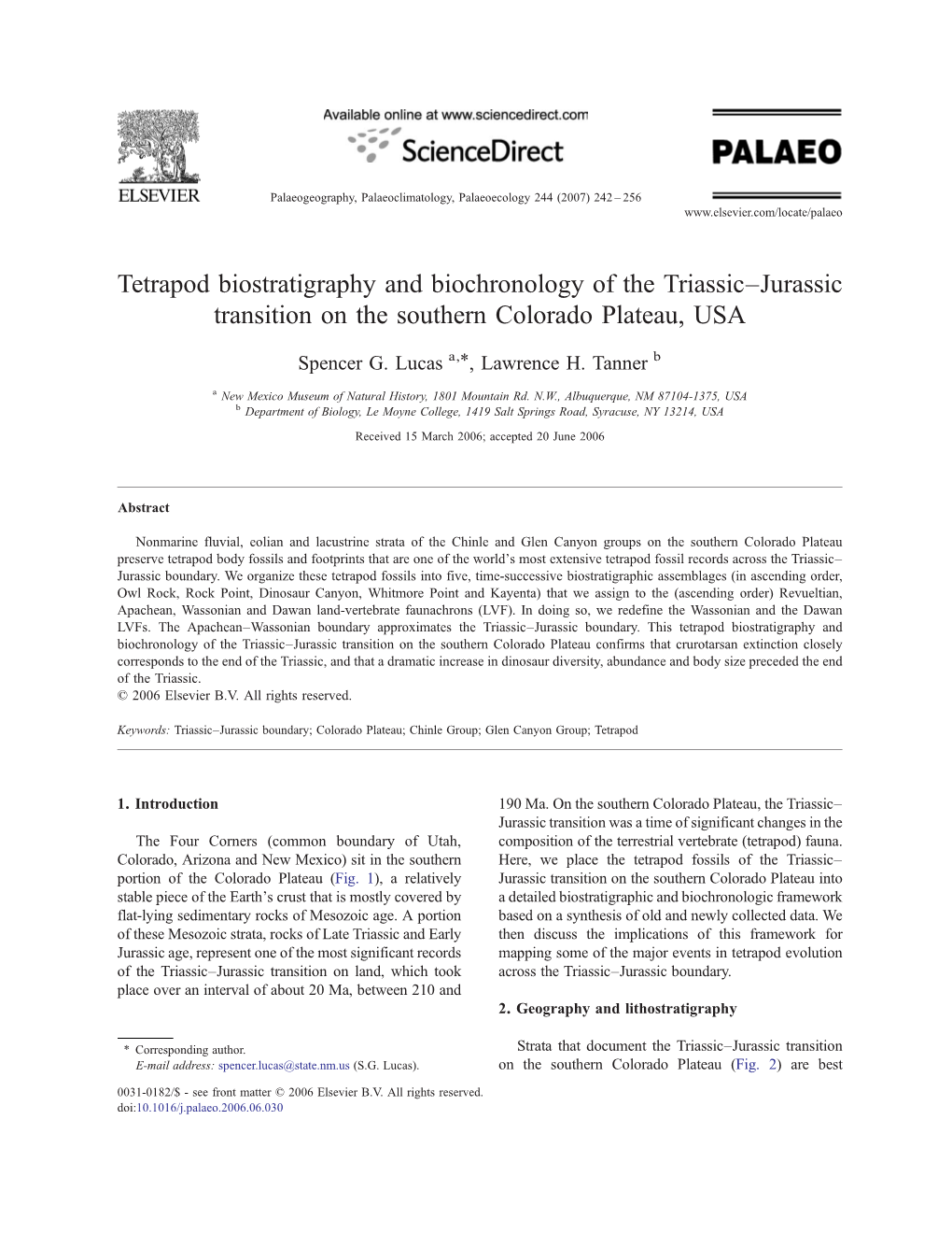 Tetrapod Biostratigraphy and Biochronology of the Triassic–Jurassic Transition on the Southern Colorado Plateau, USA