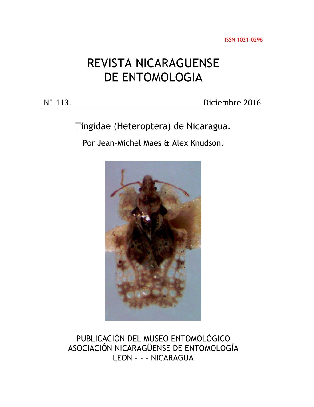 Tingidae (Heteroptera) De Nicaragua