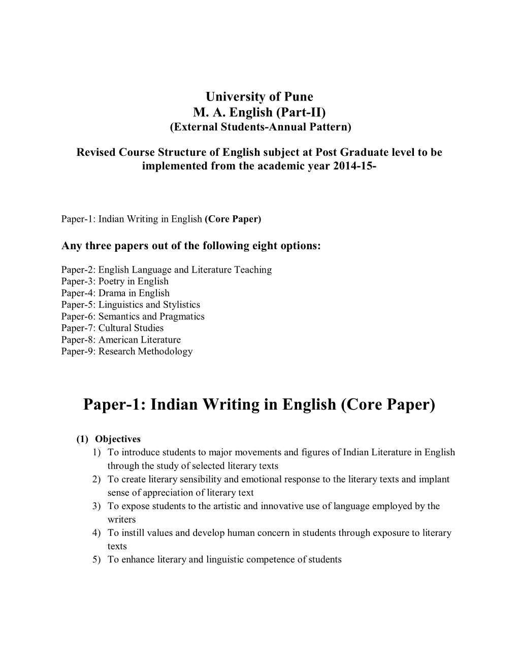 Paper-1: Indian Writing in English (Core Paper)