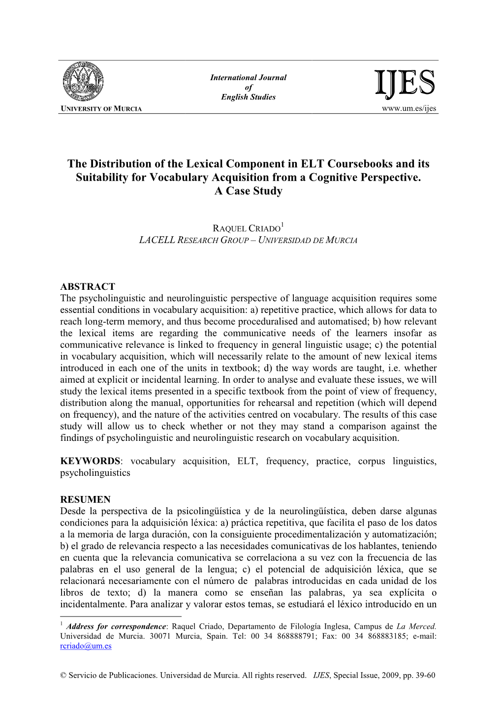 The Distribution of the Lexical Component in ELT Coursebooks and Its Suitability for Vocabulary Acquisition from a Cognitive Perspective