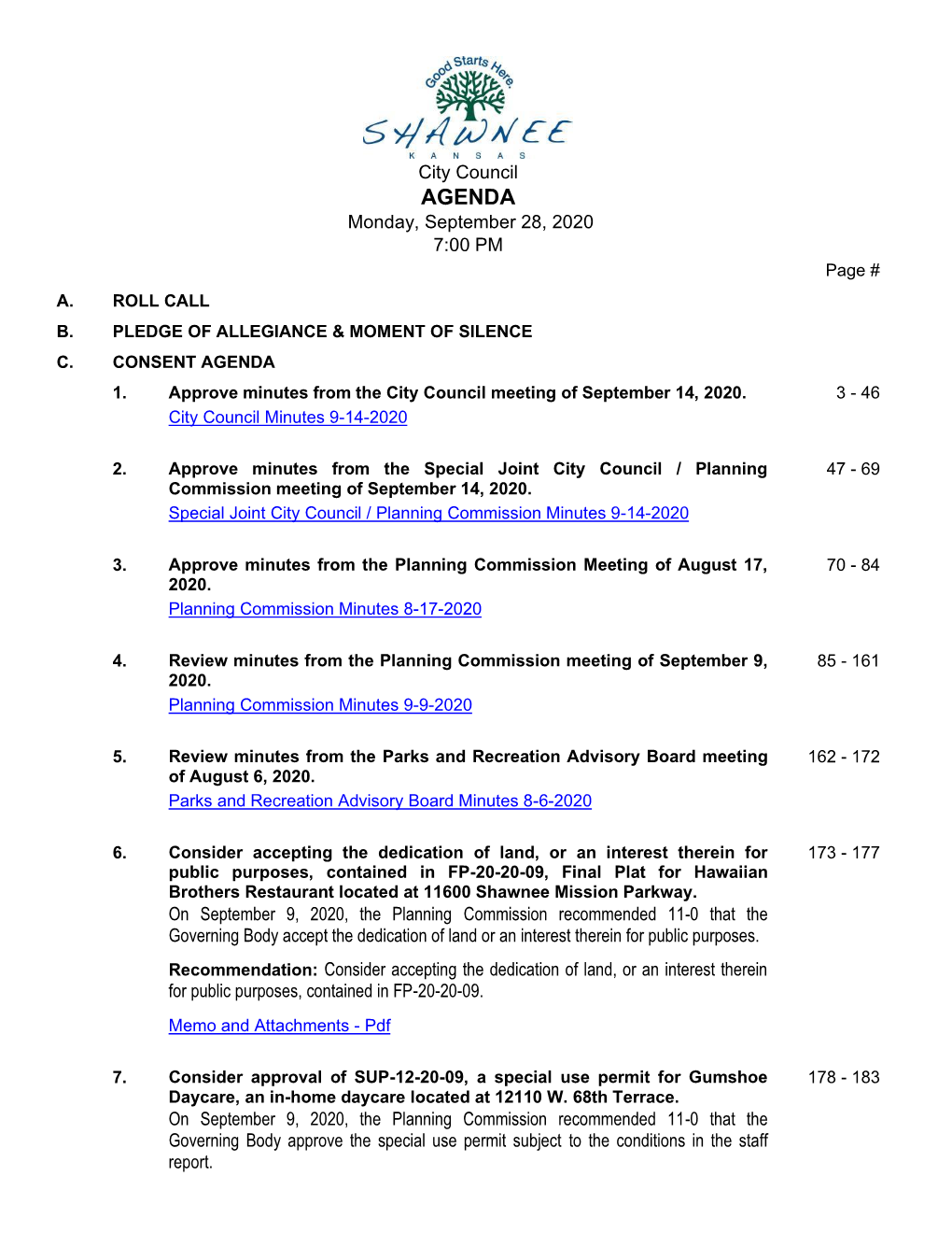 City Council AGENDA Monday, September 28, 2020 7:00 PM Page