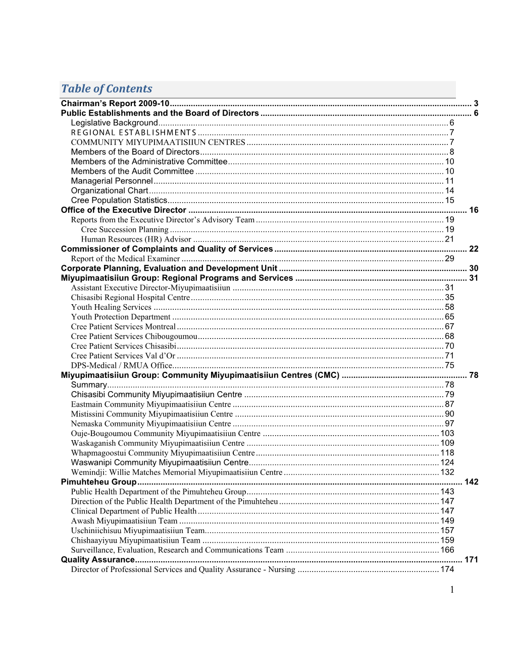 Table of Contents Chairman’S Report 2009-10