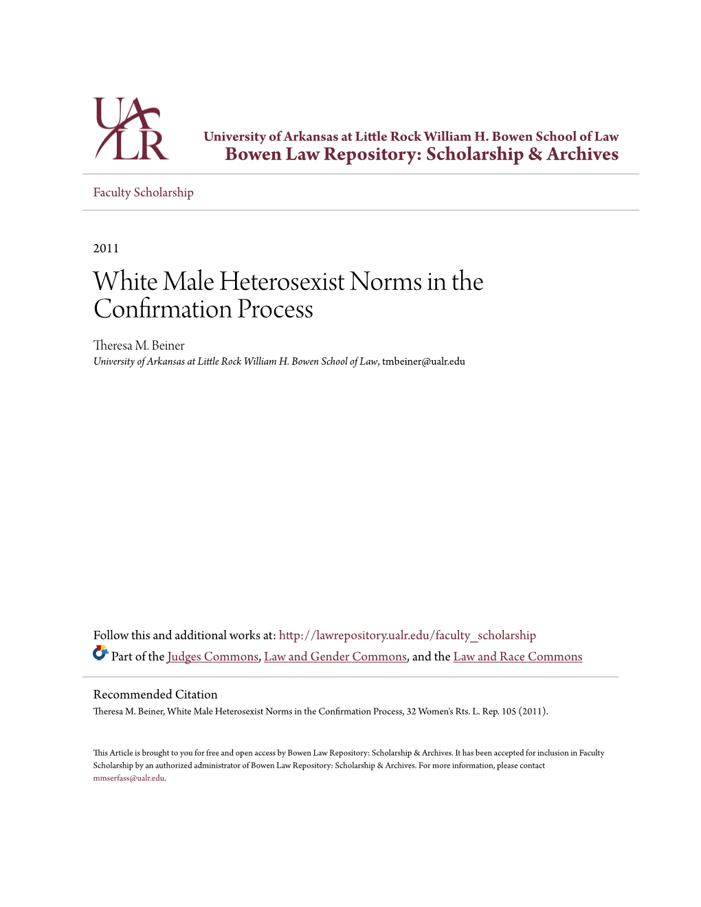 White Male Heterosexist Norms in the Confirmation Process Theresa M