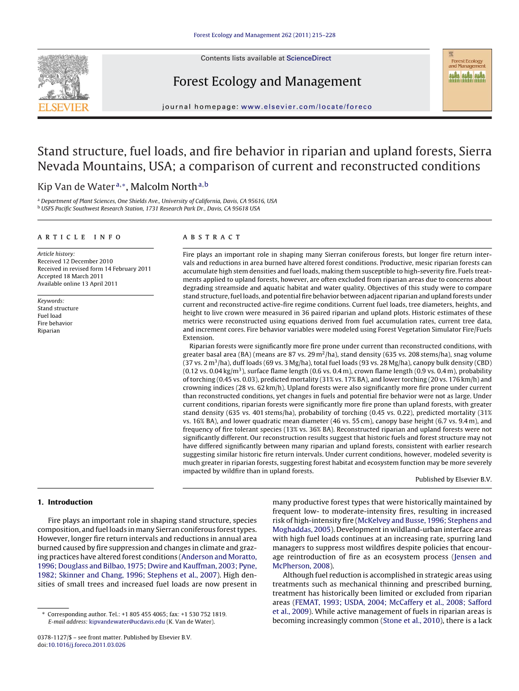 Forest Ecology and Management Stand Structure, Fuel Loads, and Fire