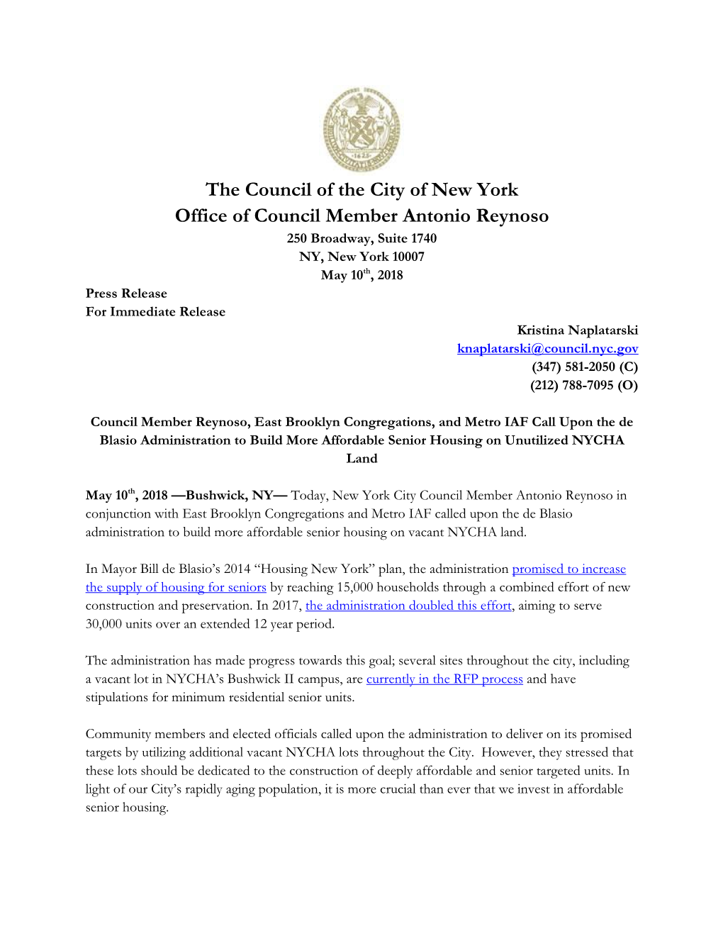 The Council of the City of New York Office of Council Member Antonio