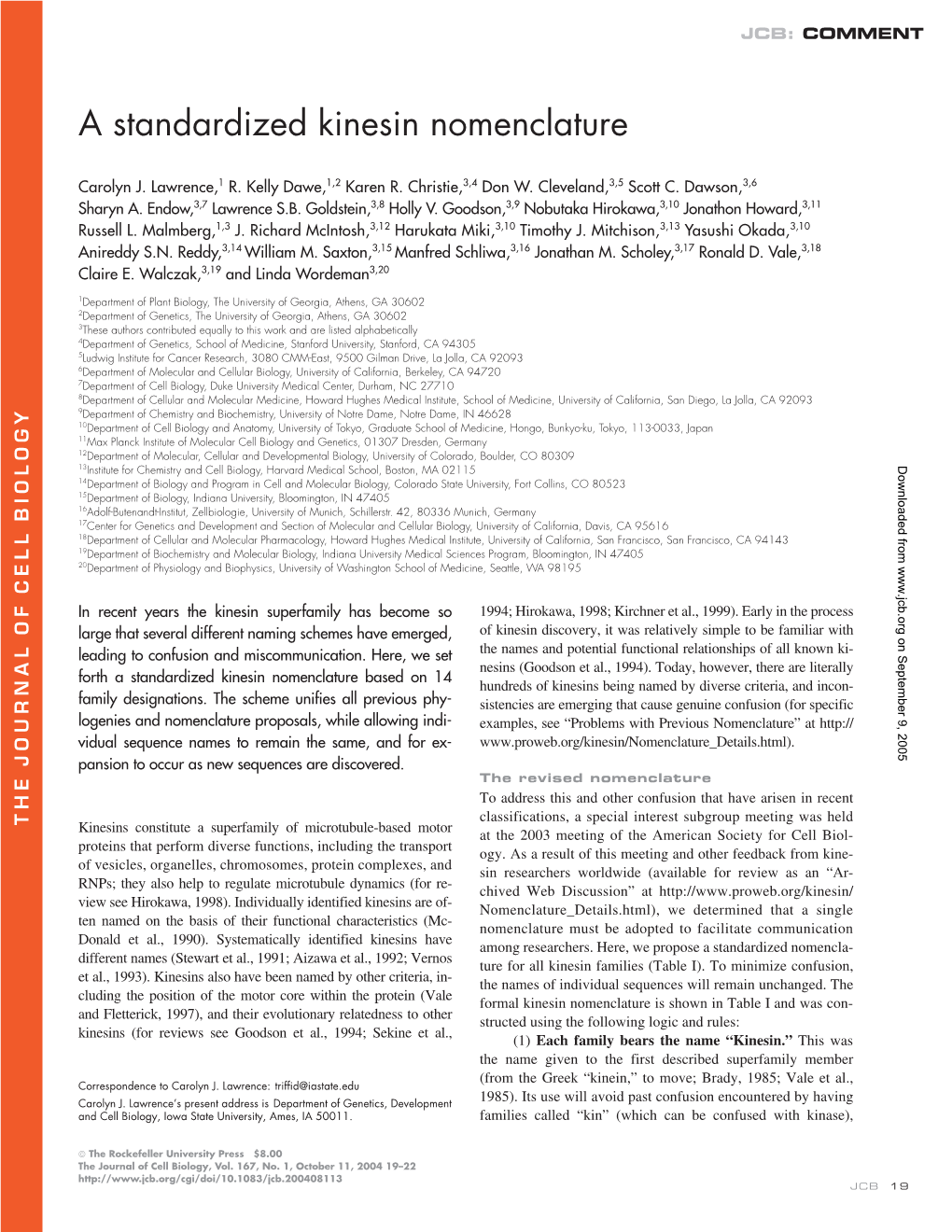 A Standardized Kinesin Nomenclature • Lawrence Et Al