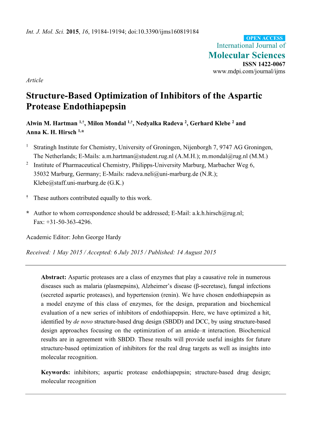 Structure-Based Optimization of Inhibitors of the Aspartic Protease Endothiapepsin