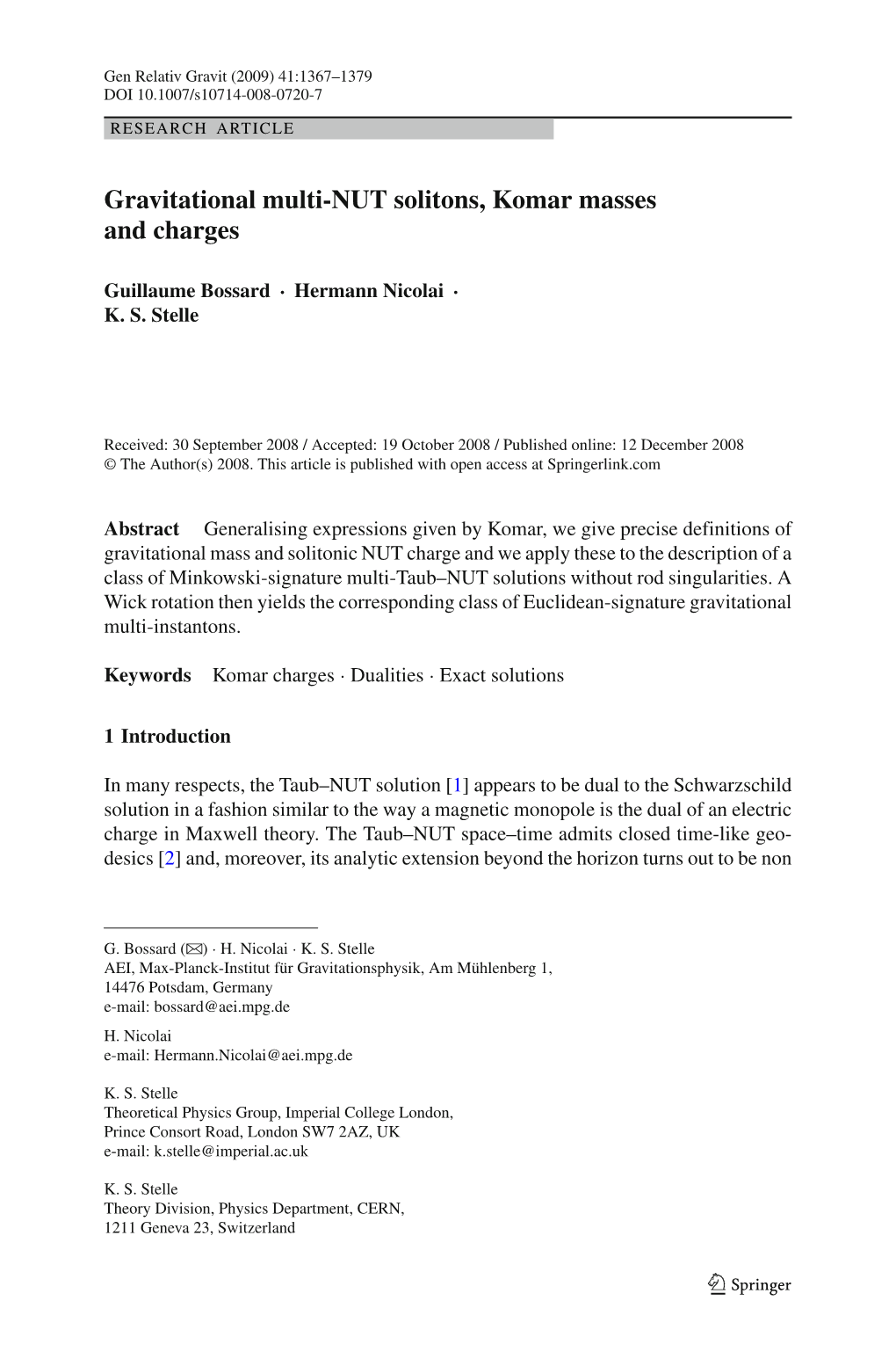 Gravitational Multi-NUT Solitons, Komar Masses and Charges