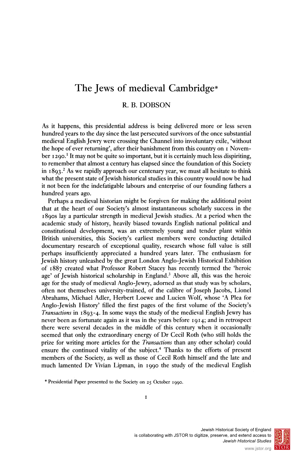 The Jews of Medieval Cambridge