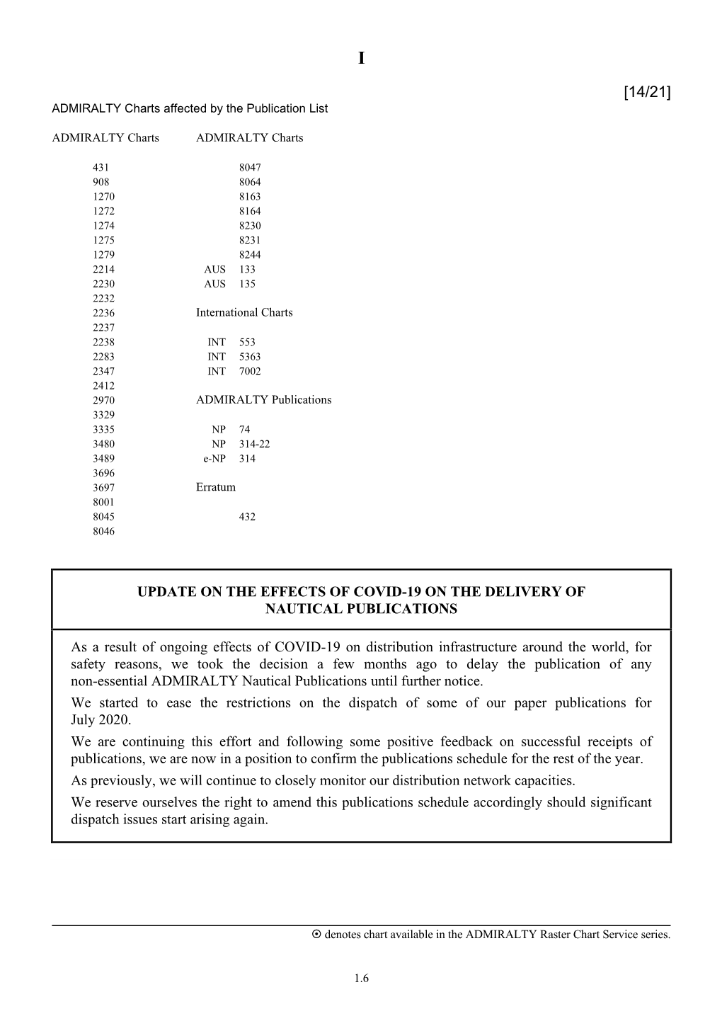 Update on the Effects of Covid-19 on the Delivery of Nautical Publications