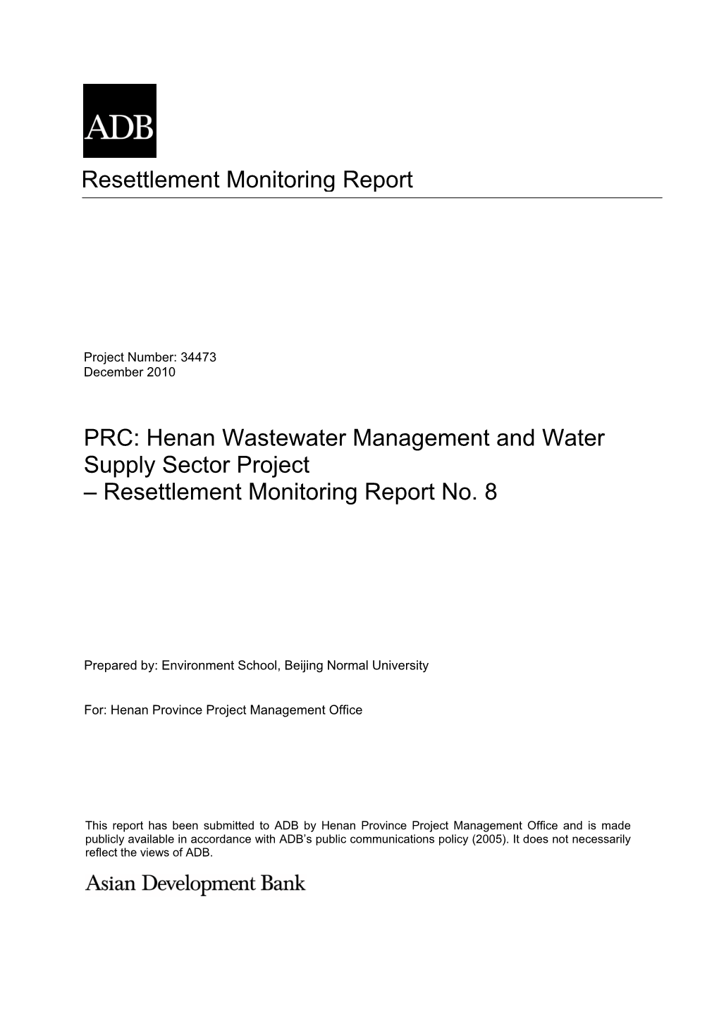 Resettlement Monitoring Report: People's Republic of China: Henan