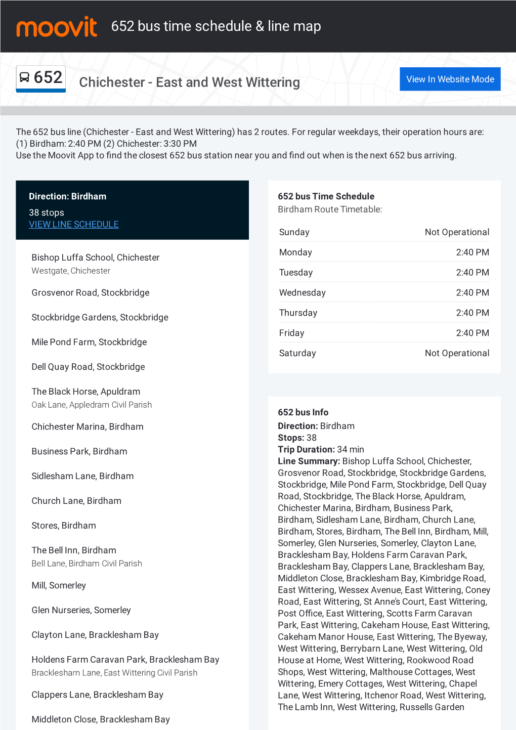 652 Bus Time Schedule & Line Route