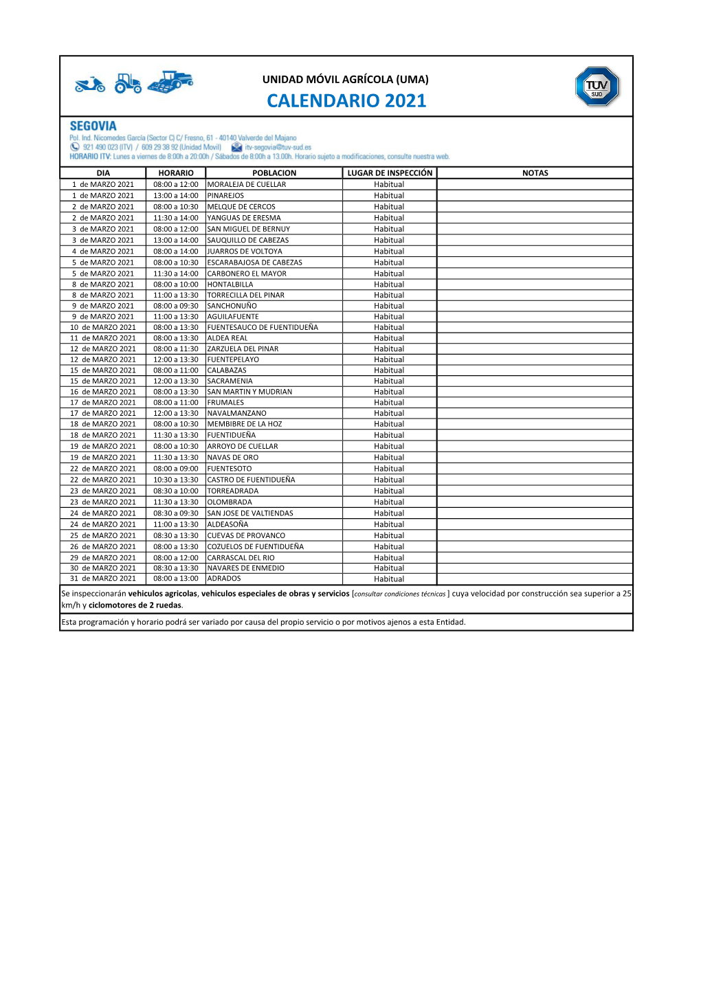 Calendario 2021