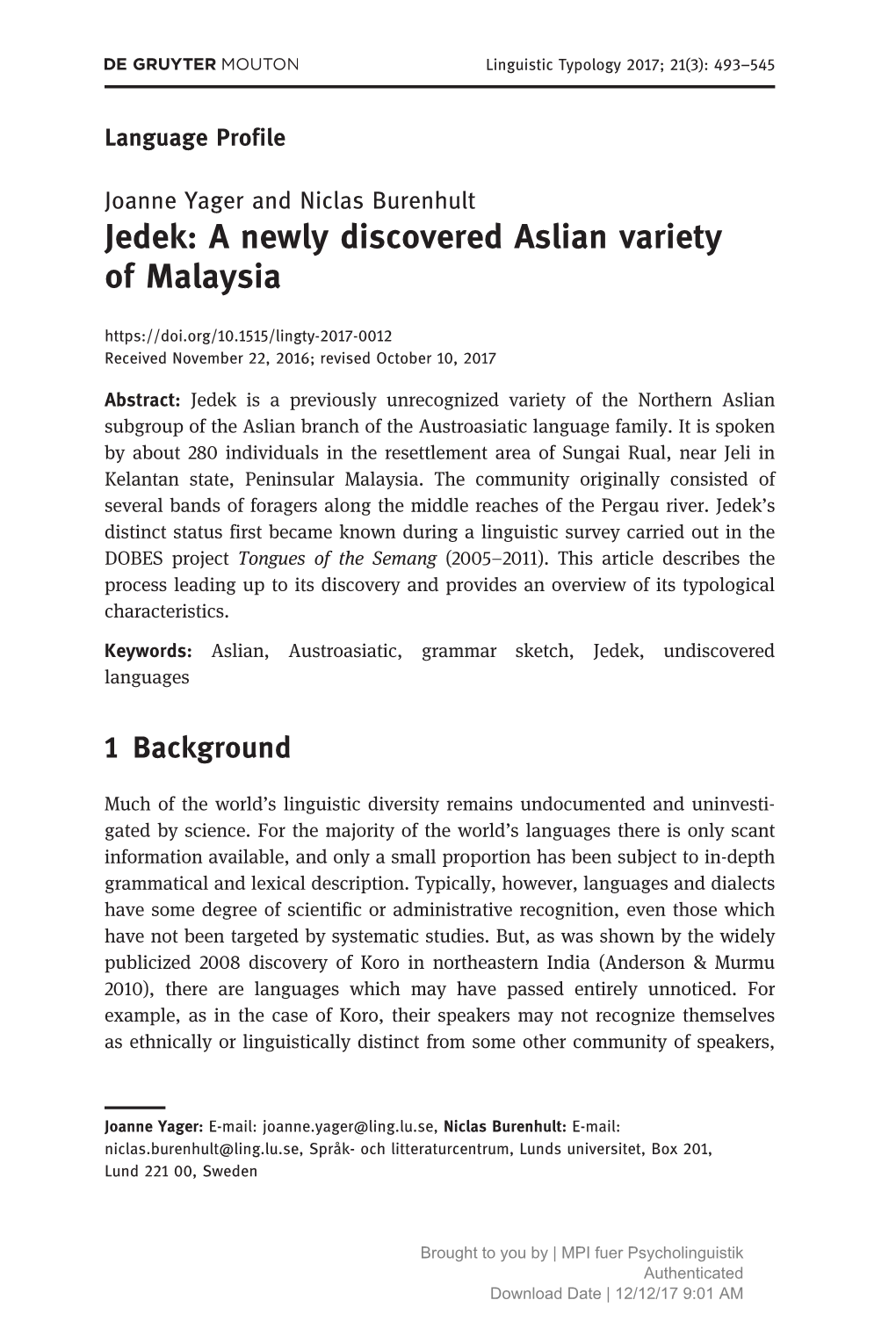 Linguistic Typology 2017; 21(3): 493–545