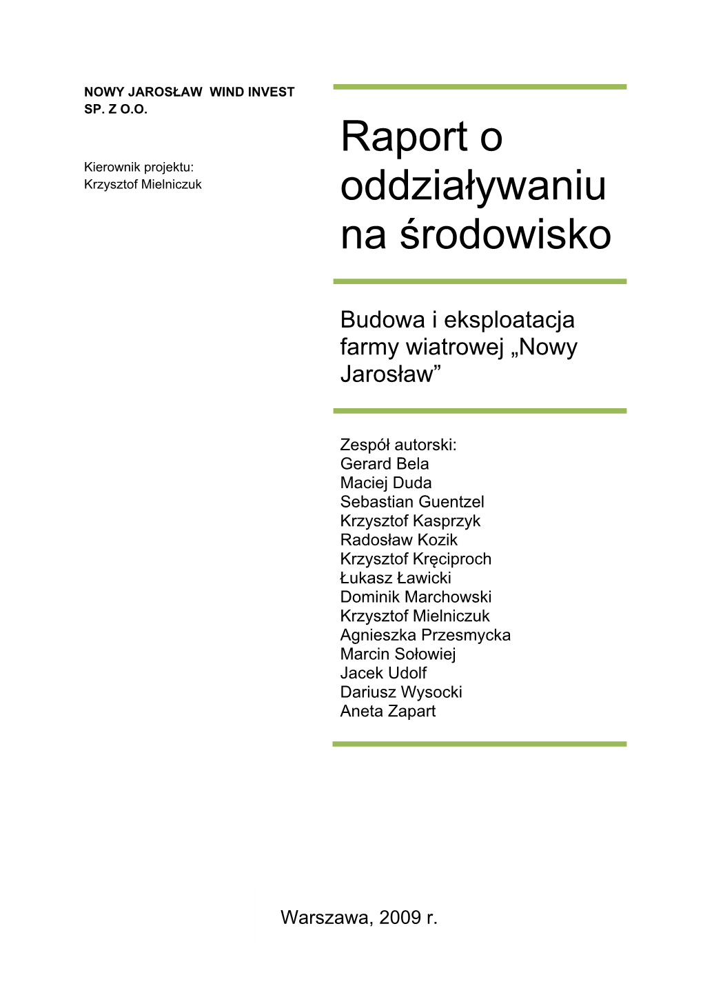 Raport O Oddziaływaniu Na Środowisko 2