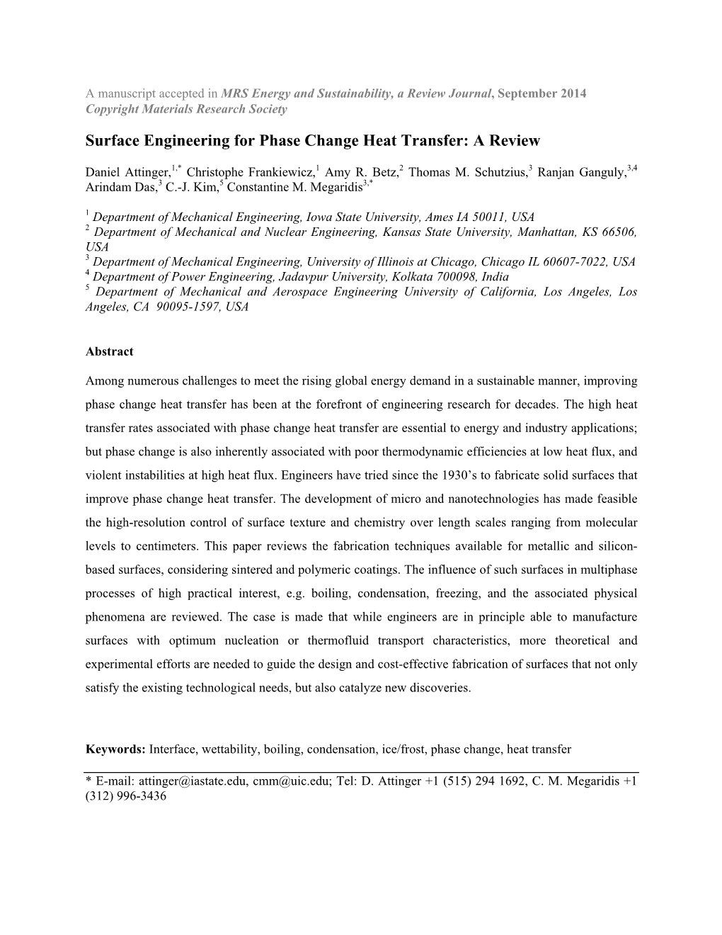 Surface Engineering for Phase Change Heat Transfer: a Review