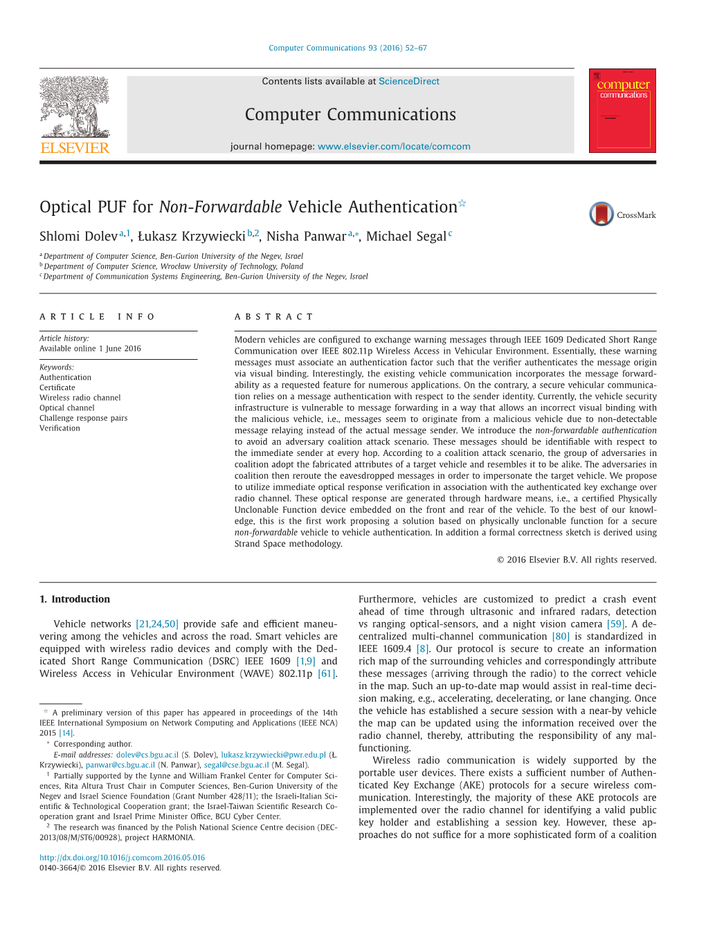 Optical PUF for Non-Forwardable Vehicle Authentication