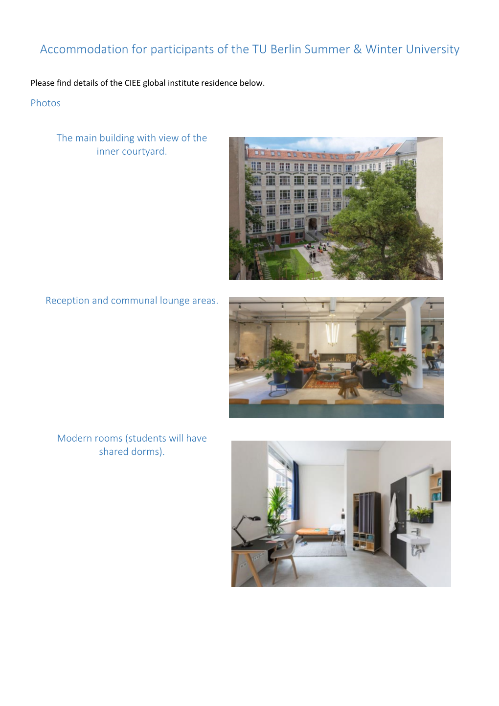 Accommodation for Participants of the TU Berlin Summer & Winter University