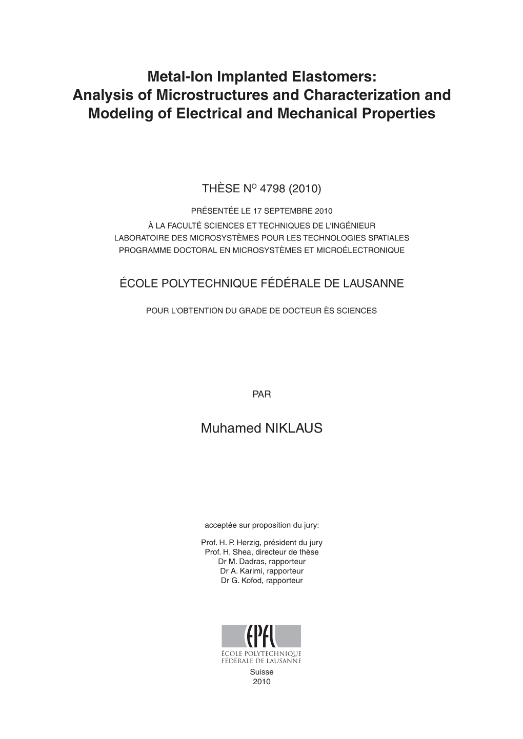 Metal-Ion Implanted Elastomers: Analysis of Microstructures and Characterization and Modeling of Electrical and Mechanical Properties