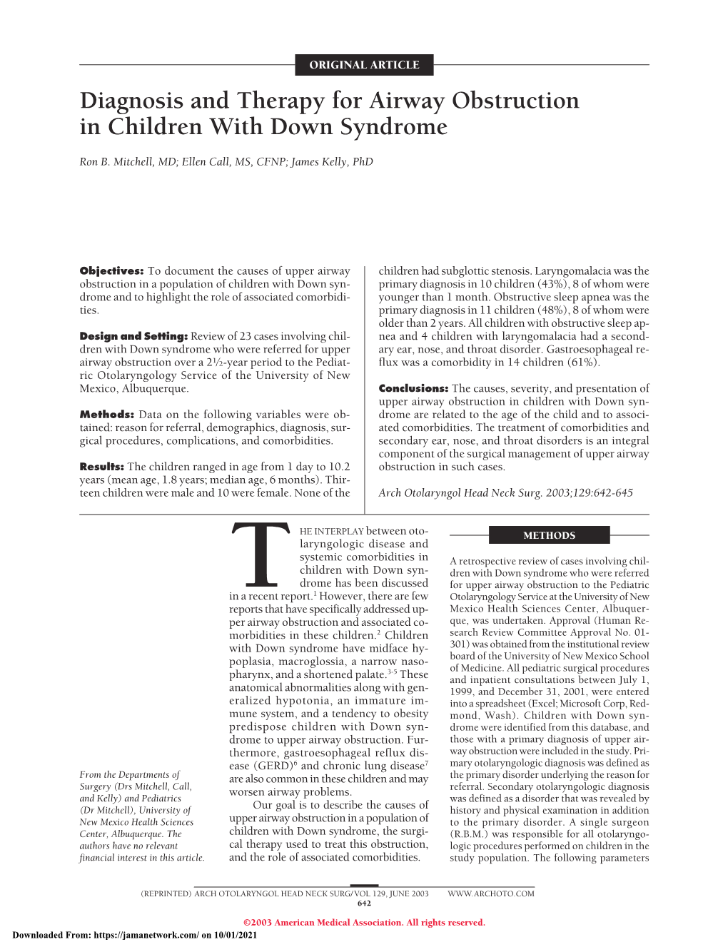 Diagnosis and Therapy for Airway Obstruction in Children with Down Syndrome