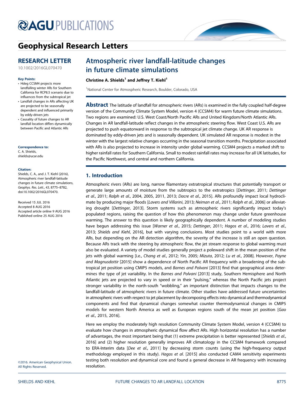 Atmospheric River Landfall-Latitude Changes in Future Climate Simulations