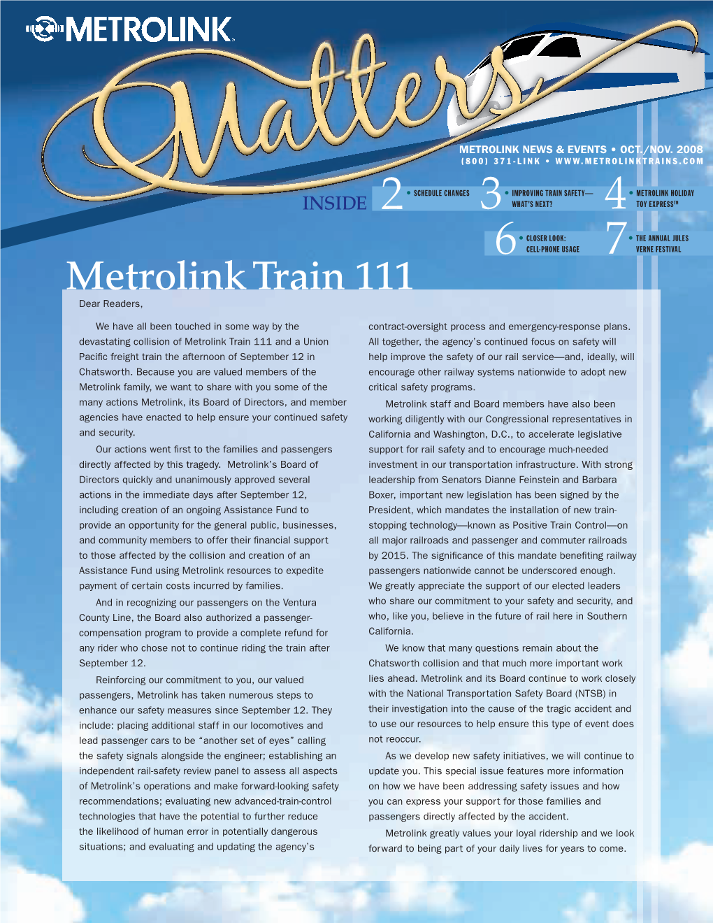 Metrolink Train 111 Dear Readers