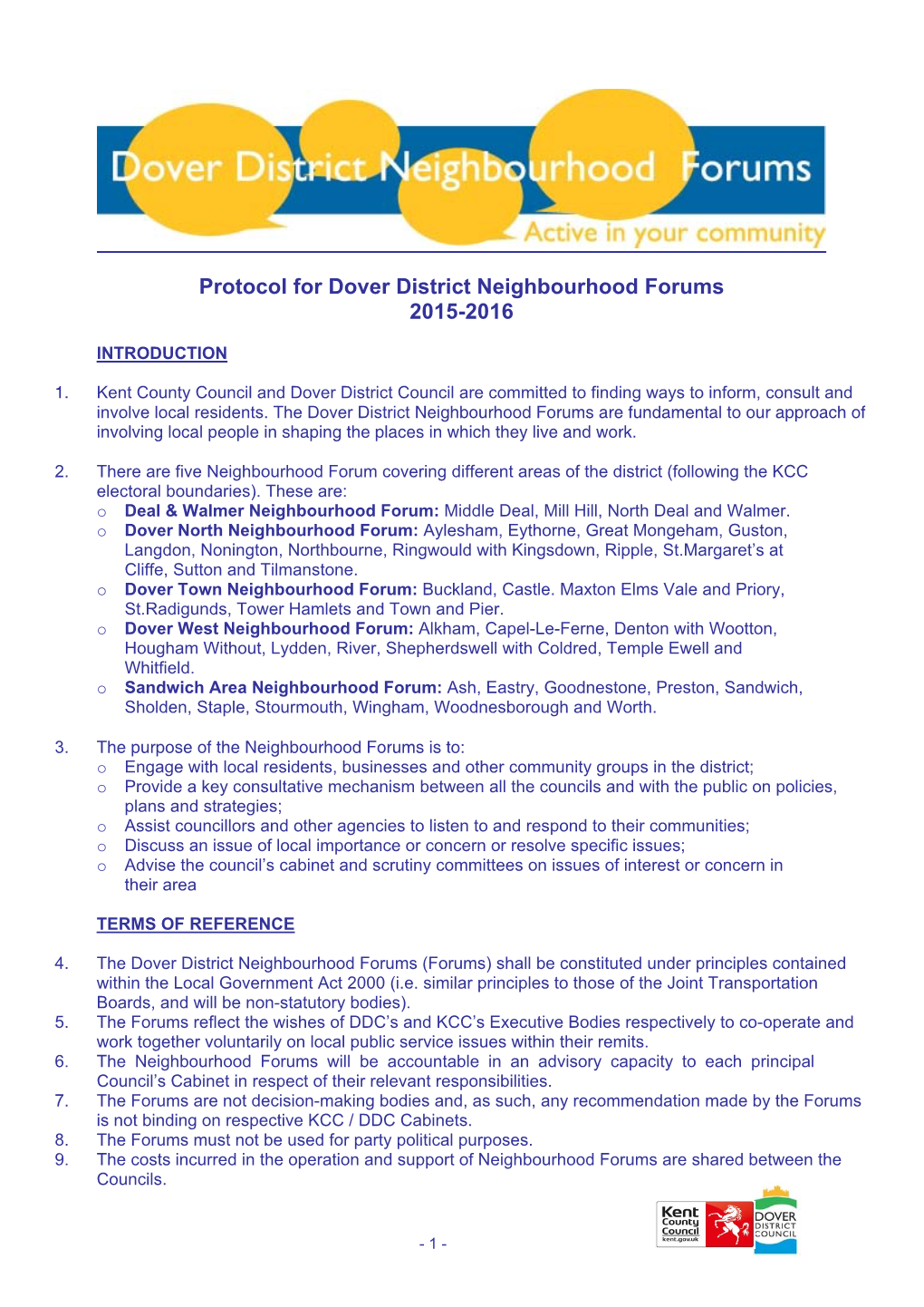 Protocol for Dover District Neighbourhood Forums 2015-2016