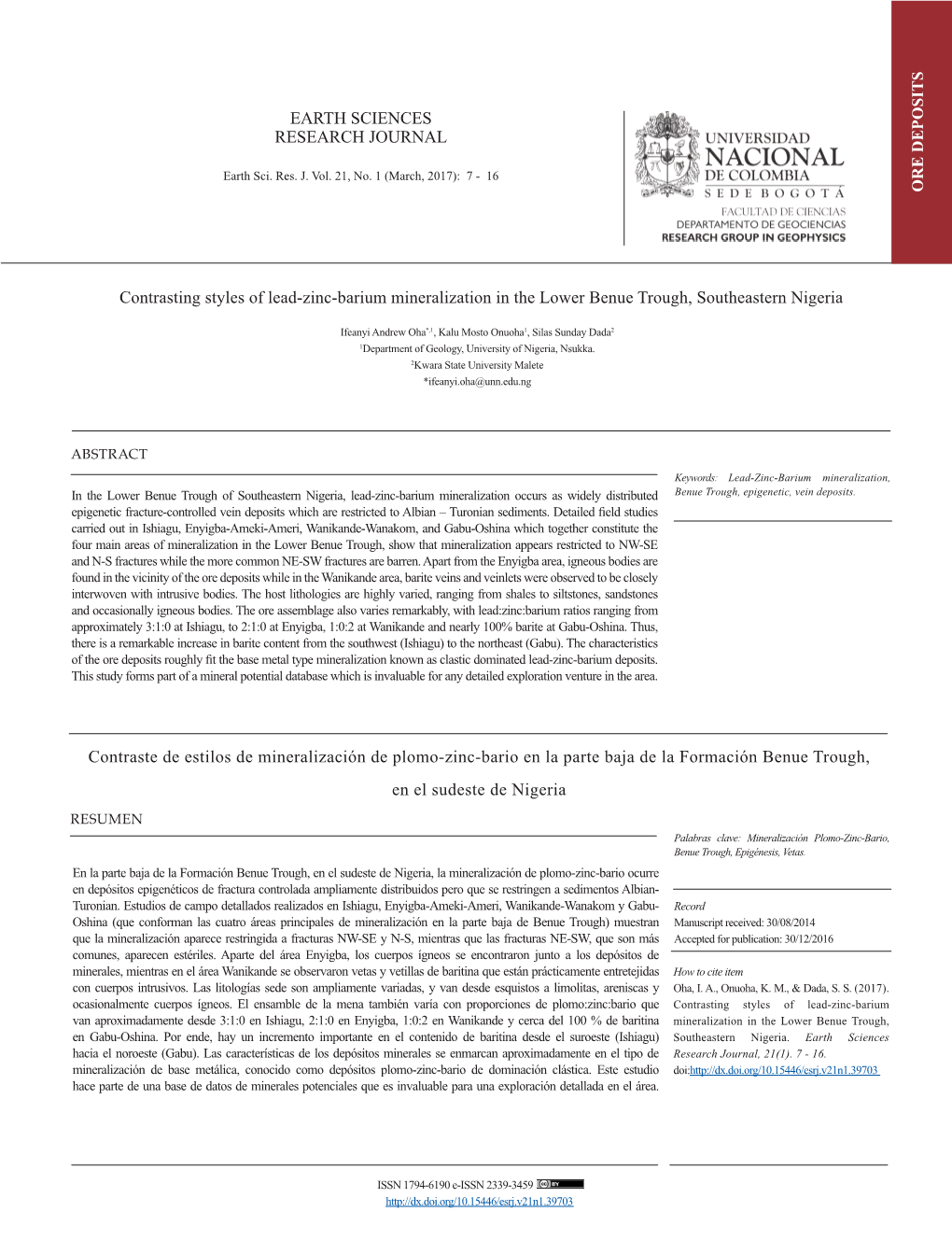 Contrasting Styles of Lead-Zinc-Barium Mineralization in the Lower Benue Trough, Southeastern Nigeria