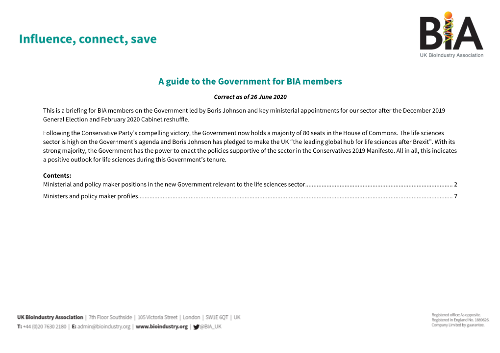 A Guide to the Government for BIA Members