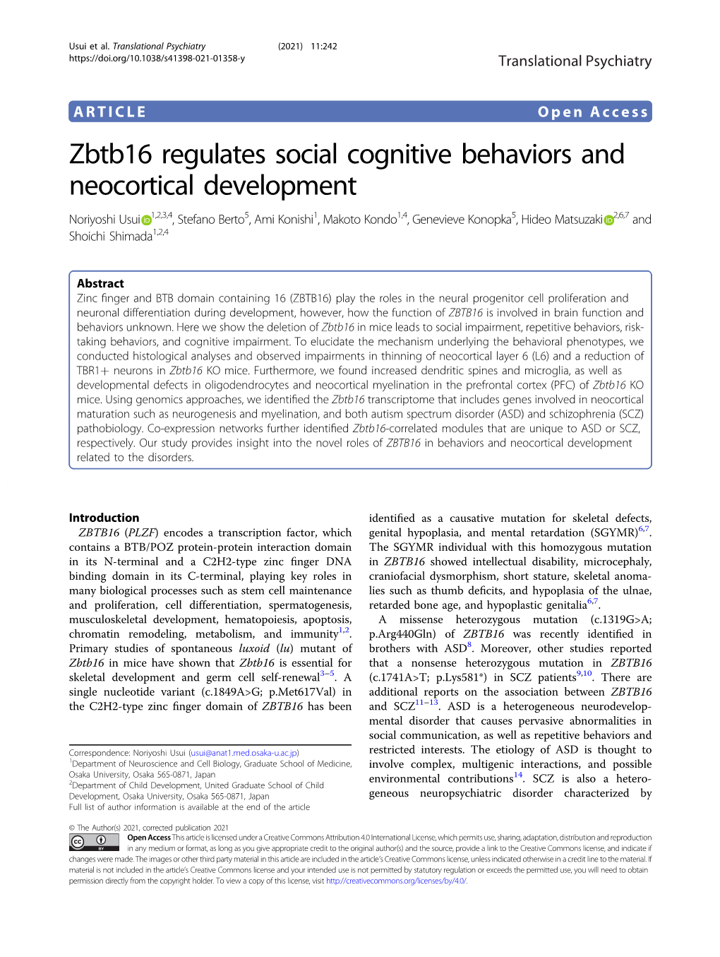 Zbtb16 Regulates Social Cognitive Behaviors and Neocortical