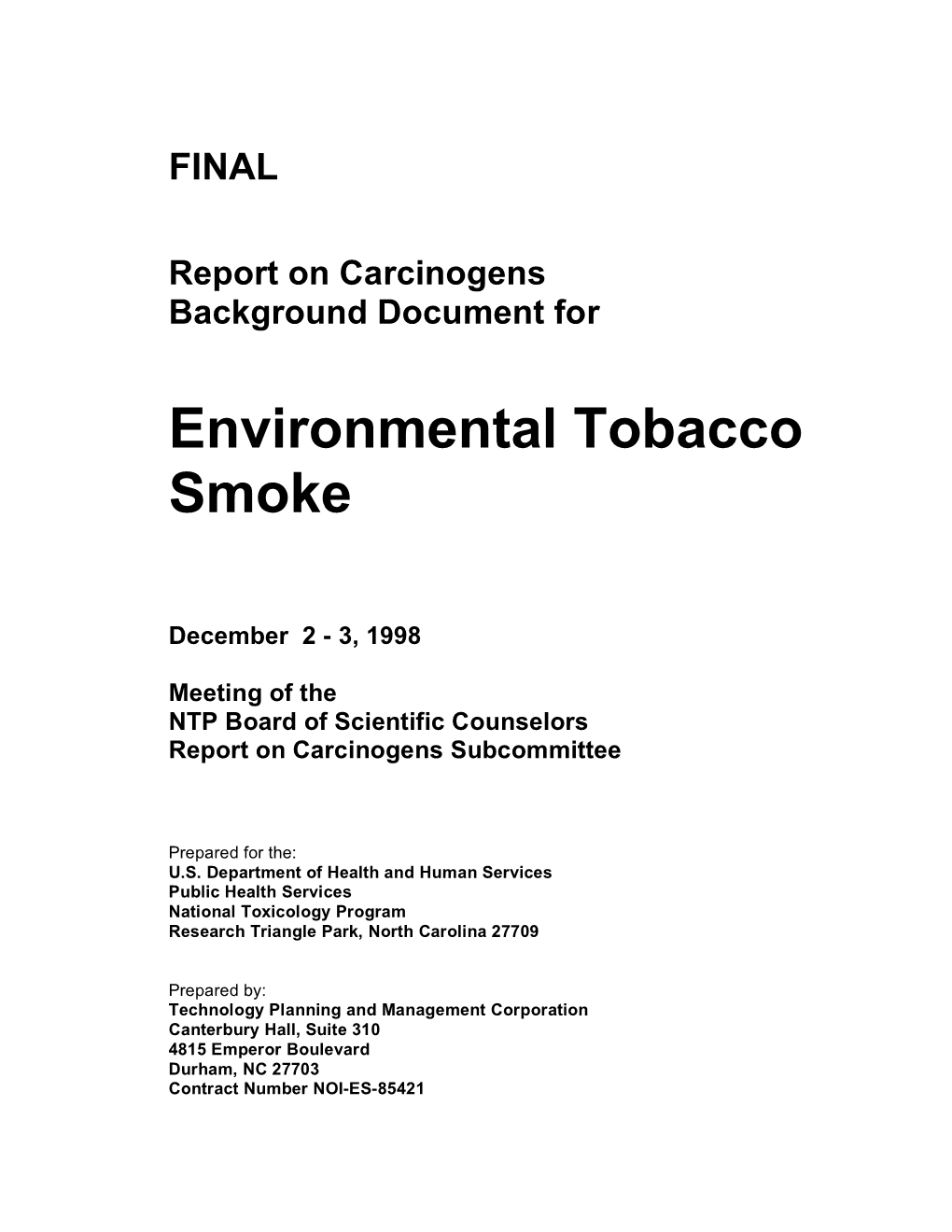 Roc Background Document: Tobacco Smoking