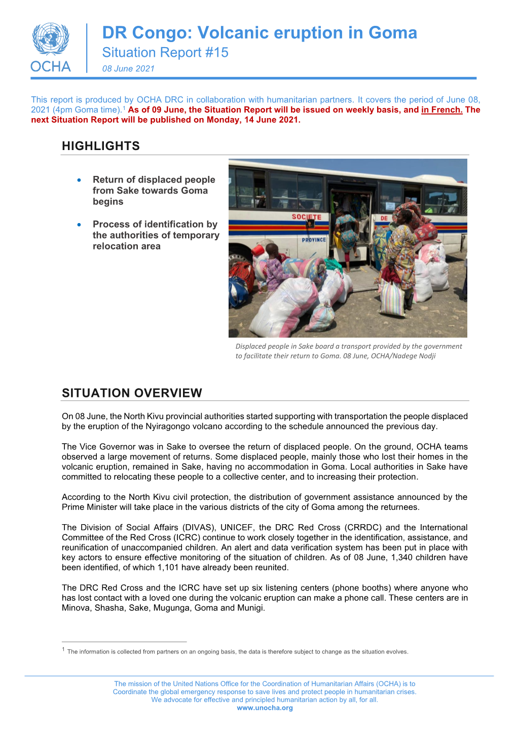 DR Congo: Volcanic Eruption in Goma Situation Report #15 08 June 2021