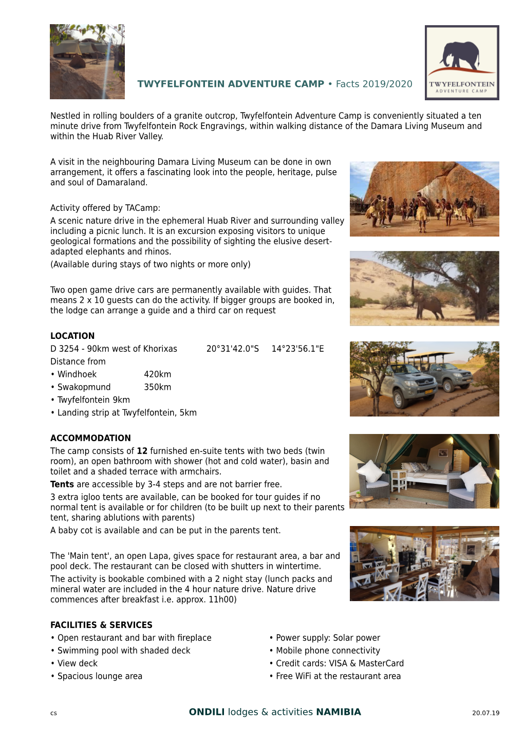 TWYFELFONTEIN ADVENTURE CAMP • Facts 2019/2020 Nestled In