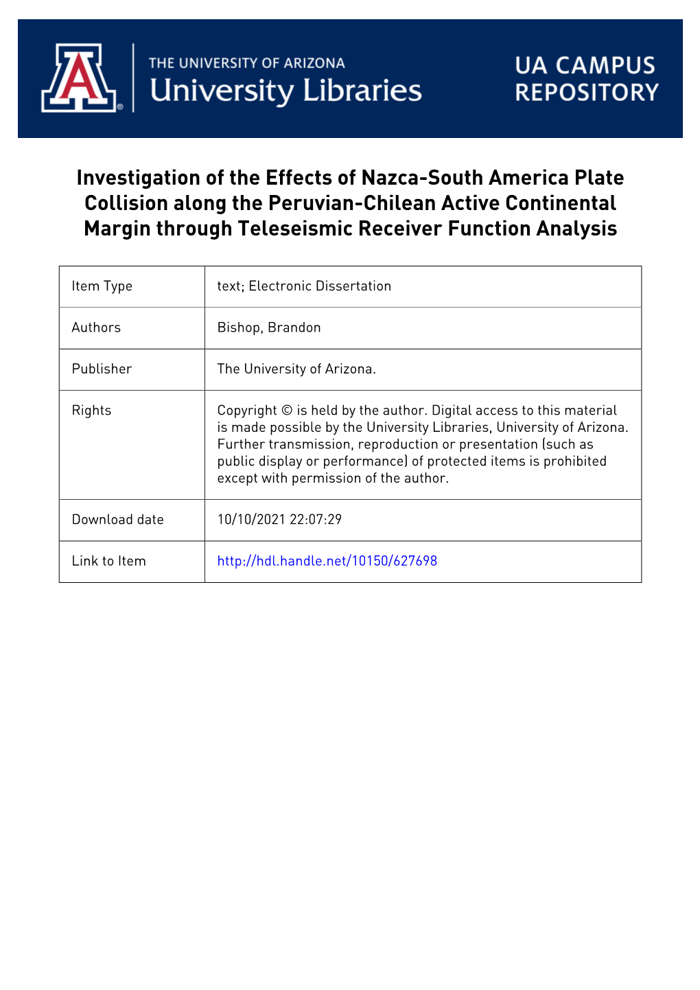 Investigation of the Effects of Nazca-South America