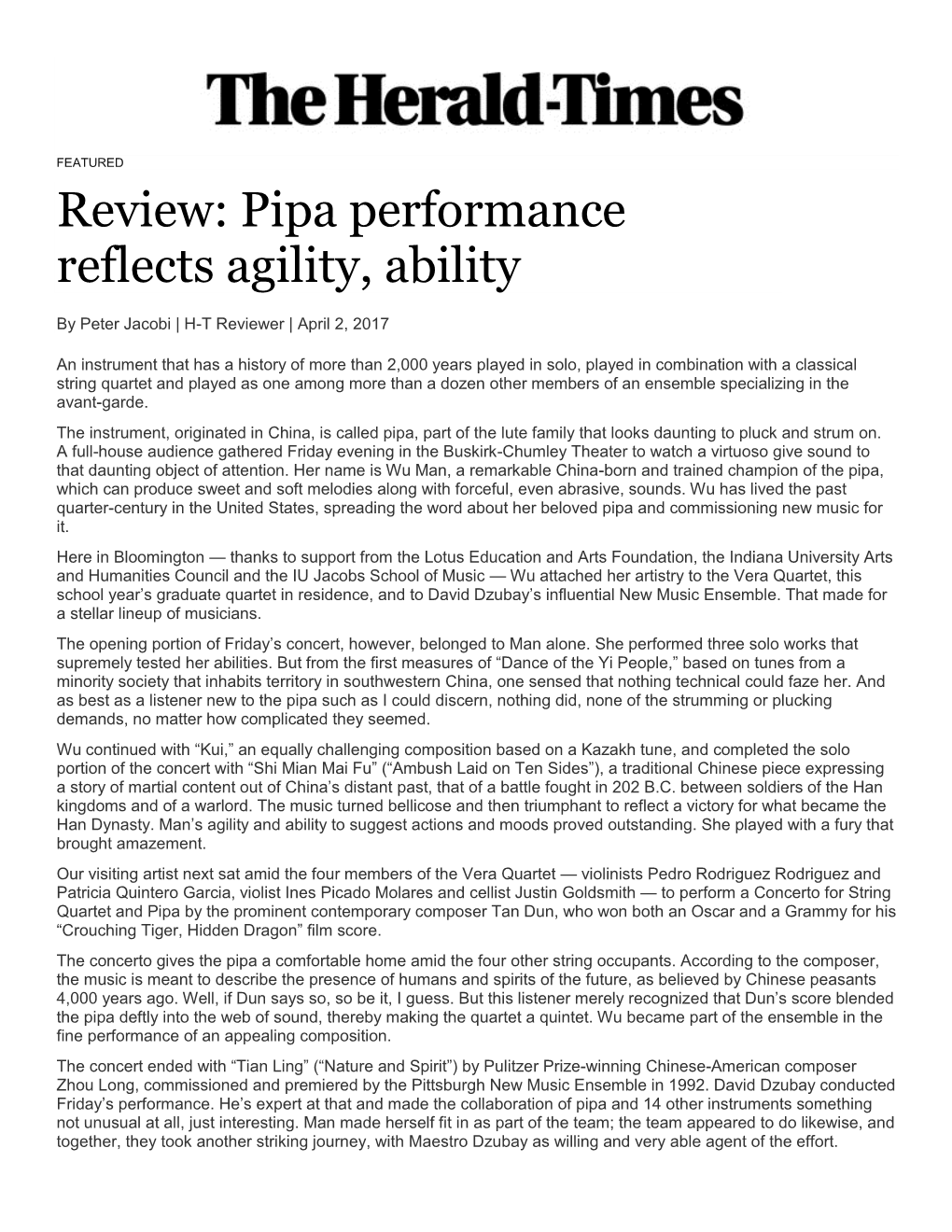 Pipa Performance Reflects Agility, Ability