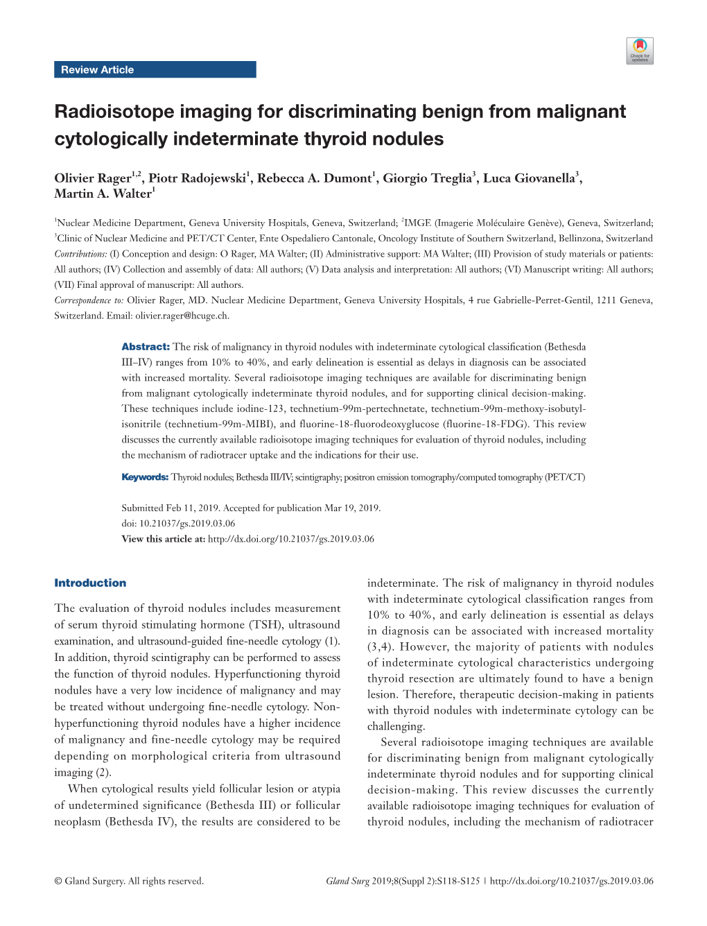 Radioisotope Imaging for Discriminating Benign from Malignant Cytologically Indeterminate Thyroid Nodules