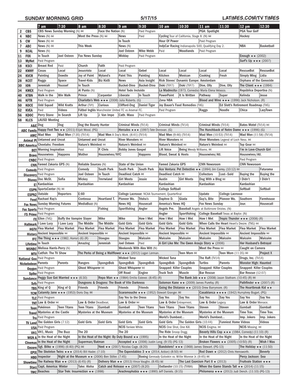 Wednesday Primetime B Grid