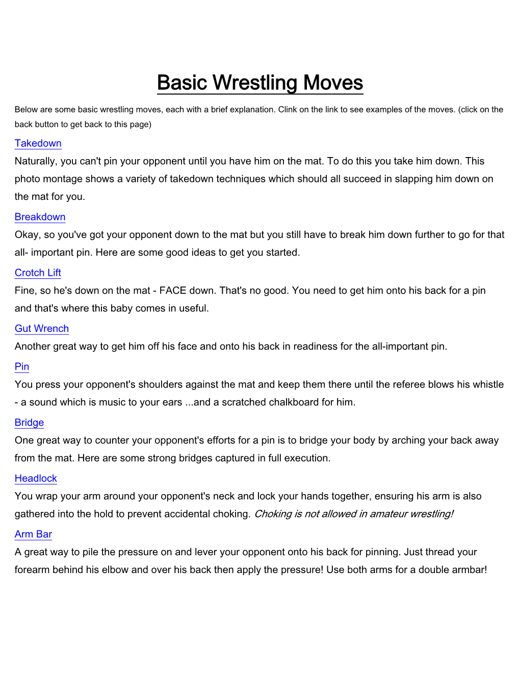 Basic Wrestling Moves