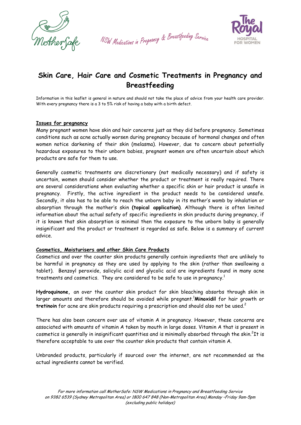 Skin Care, Hair Care and Cosmetic Treatments in Pregnancy and Breastfeeding