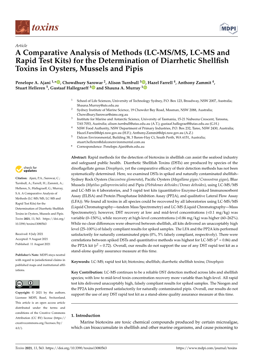 For the Determination of Diarrhetic Shellfish Toxins In