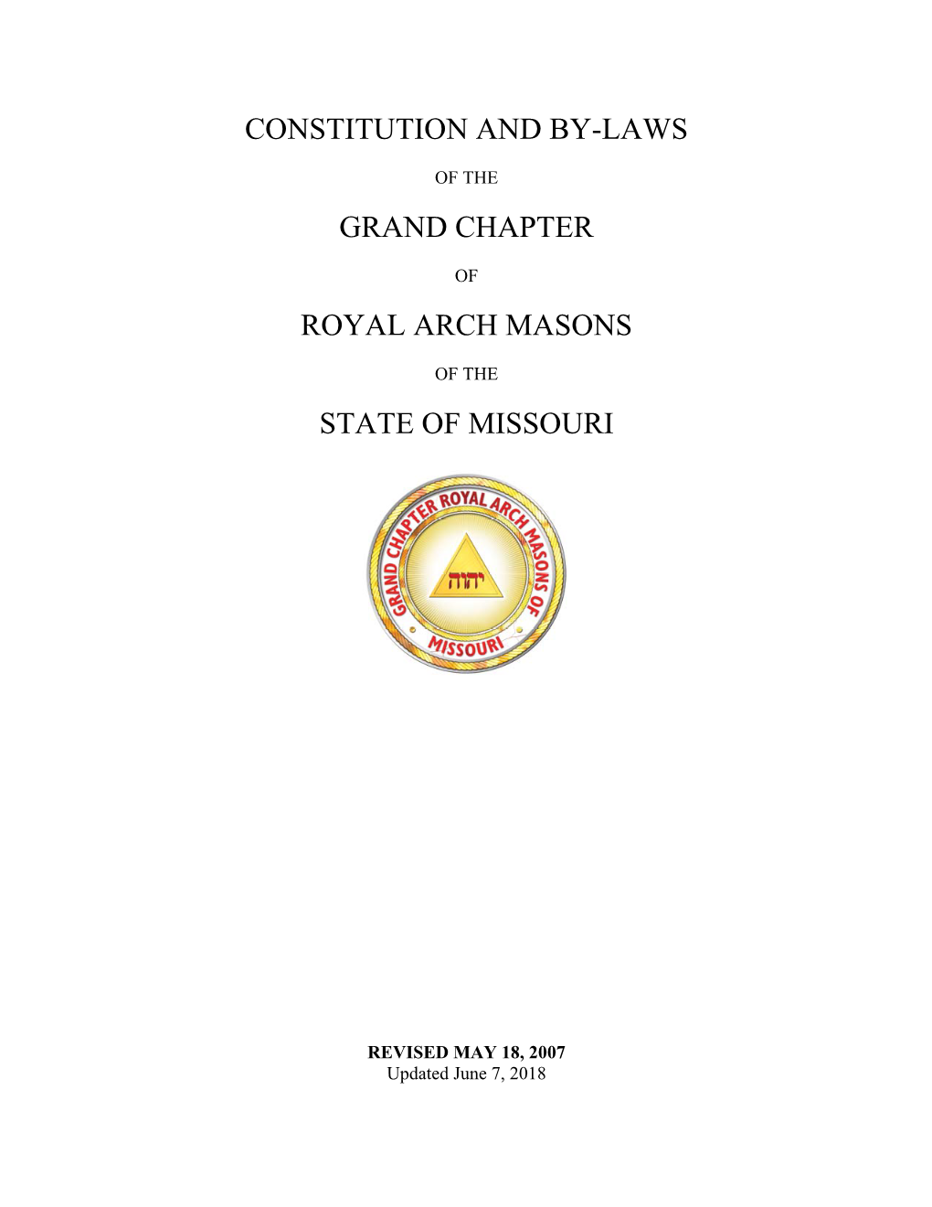 Constitution and By-Laws Grand Chapter Royal Arch
