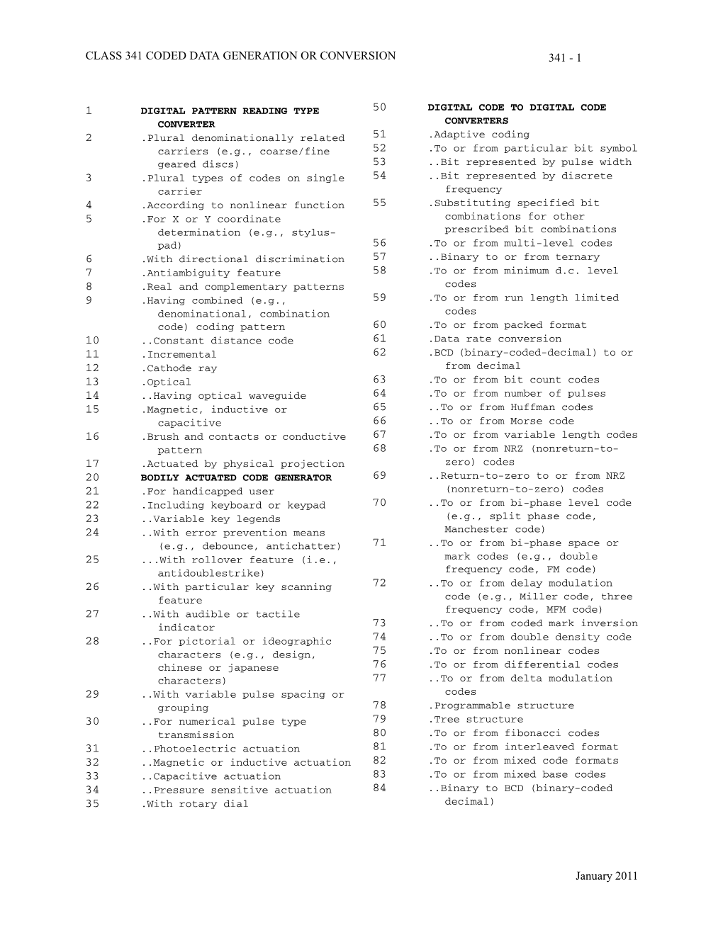 CLASS 341 CODED DATA GENERATION OR CONVERSION January 2011