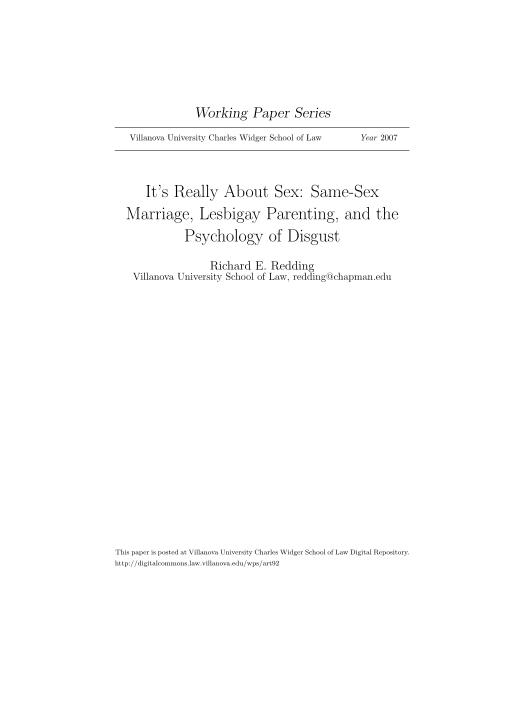 Same-Sex Marriage, Lesbigay Parenting, and the Psychology of Disgust