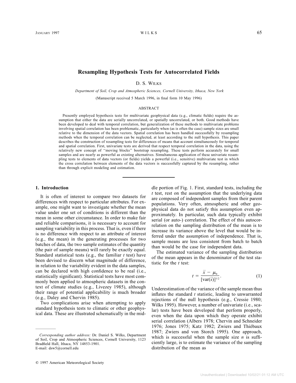 Resampling Hypothesis Tests for Autocorrelated Fields