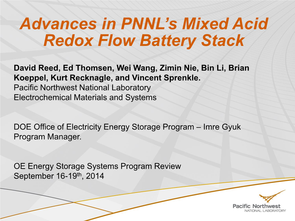 Advances in PNNL's Mixed Acid Redox Flow Battery Stack