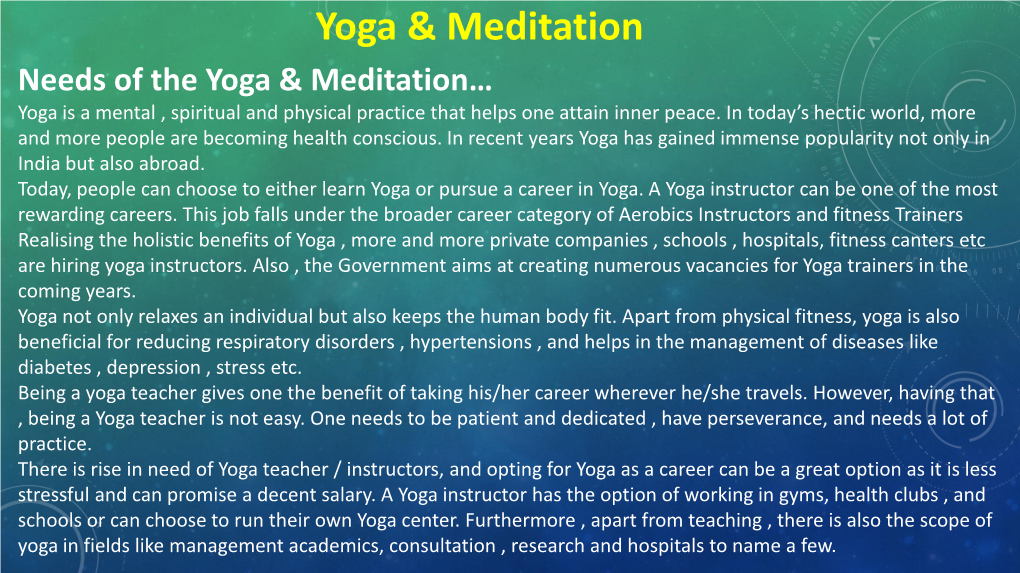 Yoga & Meditation Course