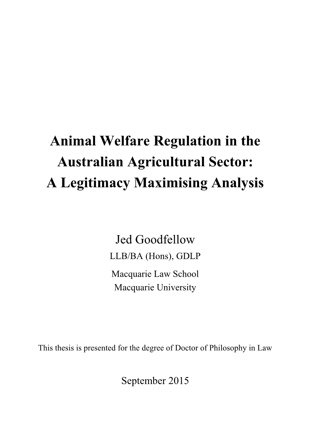 Animal Welfare Regulation in the Australian Agricultural Sector: a Legitimacy Maximising Analysis