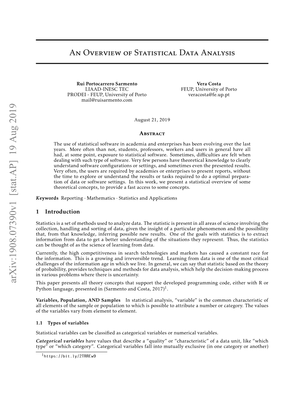 Arxiv:1908.07390V1 [Stat.AP] 19 Aug 2019