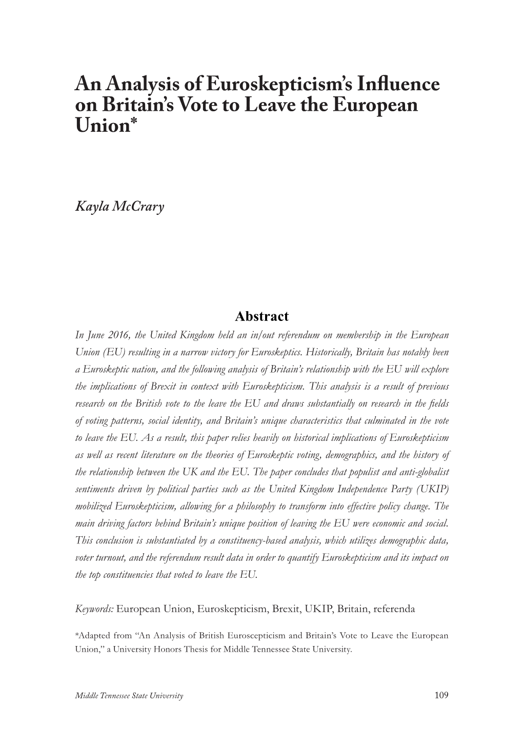 An Analysis of Euroskepticism's Influence on Britain's Vote to Leave the European Union