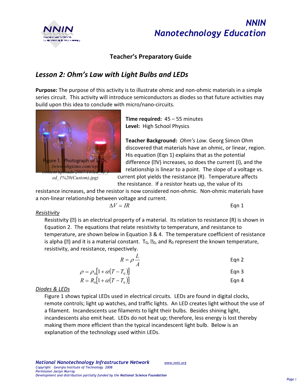 Lesson 2: Ohm's Law with Light Bulbs and Leds